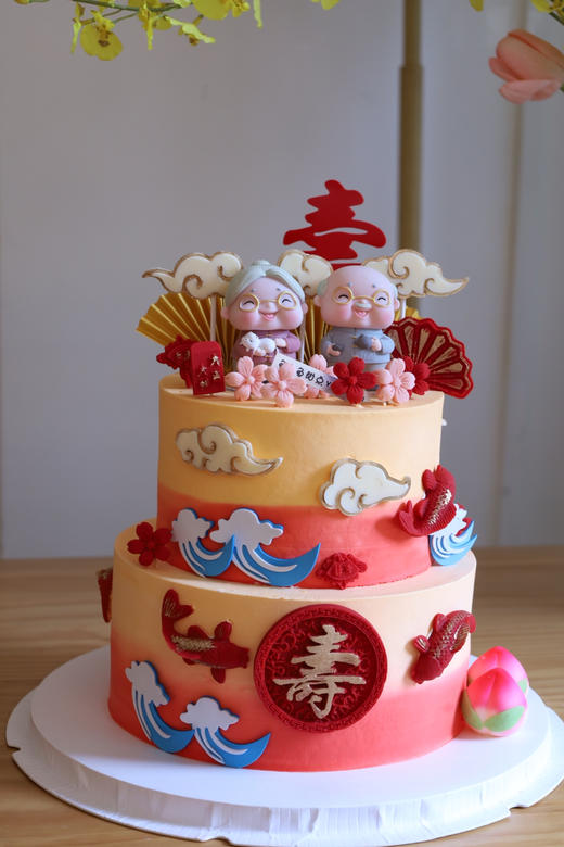 一对老人祥云金鱼祝寿（图为8+6双层） 商品图2