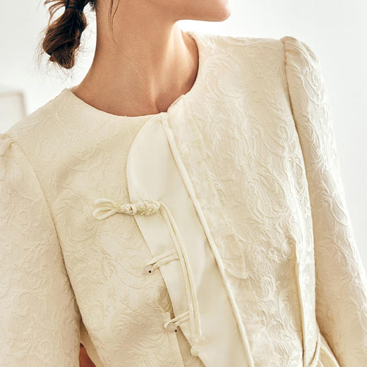 OLrain欧芮儿法式新中式连衣裙女秋季2023新款收腰宫廷风提花裙子 商品图1