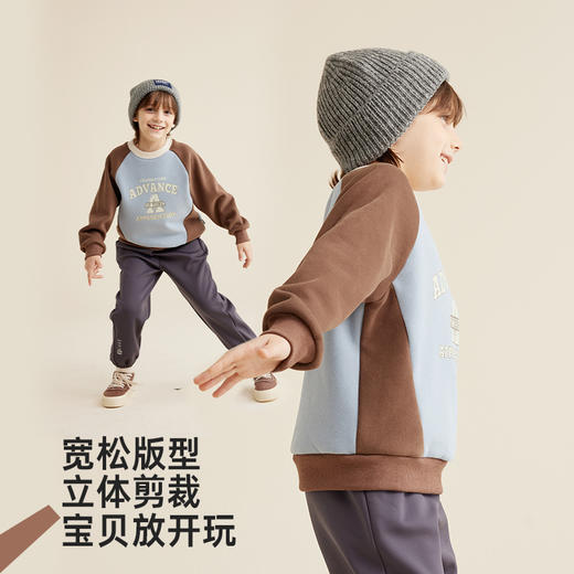 【内里暖和复合奥粒绒】美式复古插肩袖印花加绒卫衣PQWY2329 商品图3