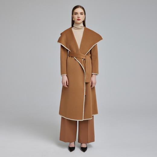 NH938斯尔丽2023冬季新款大翻领手工立体绣边撞色法式浪漫双面呢大衣 商品图3