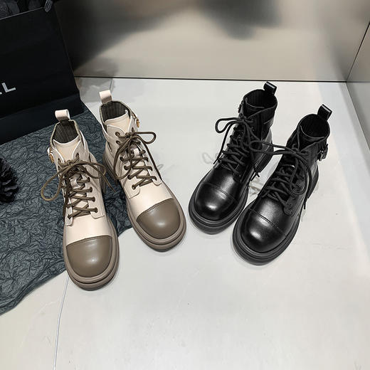 西遇机车马丁靴女新款秋冬英伦风甜酷拼色切尔西靴厚底短靴子V2034071 商品图4