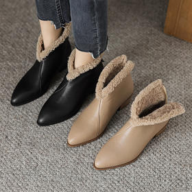 加绒粗跟马丁靴短靴，兔毛加厚保暖棉鞋毛毛鞋YCJX-H-2280