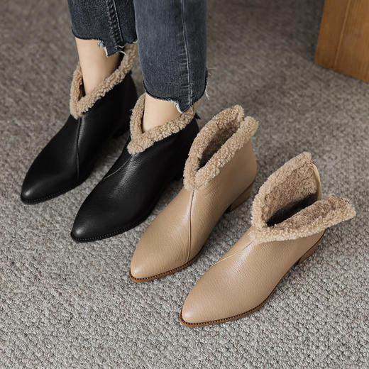 加绒粗跟马丁靴短靴，兔毛加厚保暖棉鞋毛毛鞋YCJX-H-2280 商品图0