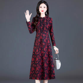 QYM 236555-Y气质印花大码优雅连衣裙