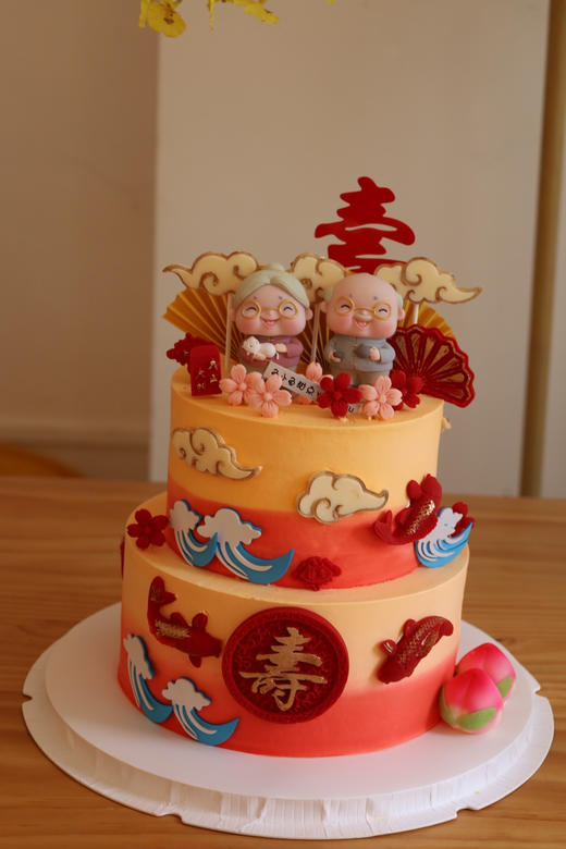 一对老人祥云金鱼祝寿（图为8+6双层） 商品图5