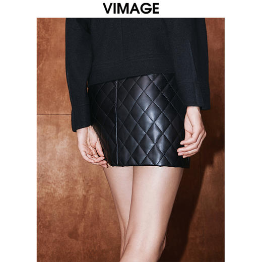 VIMAGE纬漫纪冬季新款高腰时尚包臀皮裙短裙半身裙V2006631 商品图4