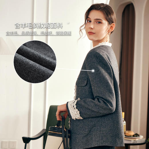 OLrain欧芮儿英伦风毛呢短外套女秋冬2023年款气质显瘦高级感上衣 商品图2