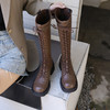 西遇厚底马丁靴女新款秋季美式甜酷机车不过膝长靴黑色骑士靴V1933840 商品缩略图1