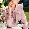 OLrain欧芮儿法式粉色蕾丝雪纺衫女秋季2023年新款荷叶边飘带衬衣 商品缩略图1
