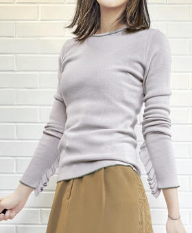 TYNVIE 荷叶边装饰袖口套头针织衫-灰色