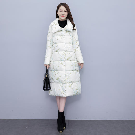 通勤百搭，加厚中长款印花棉袄外套立领单排扣新款羽绒棉服HR-XMRS2335 商品图1