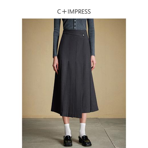 西嘉C+IMPRESS/西嘉知识分子风半身裙女秋冬不对称搭片设计感高腰百褶BQ2304031 商品图0