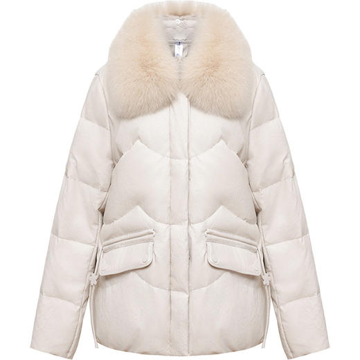 OMS-YSB3829-L 大码短款小个子保暖羽绒服23年冬款真毛领长袖修身时尚白鸭绒外套 商品图4