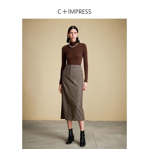 西嘉C+IMPRESS/西嘉美拉德风复古羊毛半身裙女秋冬拼接皮料开衩直筒裙BQ2304086 商品图2