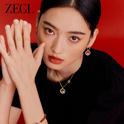 ZEGL设计师本命年龙系列鸿运萌龙耳环女红玛瑙圆牌耳钉银针耳饰品 商品图2