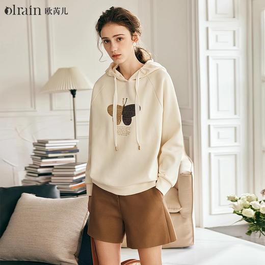 OLrain欧芮儿法式连帽卫衣女秋季2023新款宽松慵懒蝴蝶珠片绣上衣 商品图4