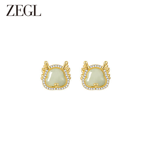 ZEGL设计师本命年龙系列福龙和田玉耳环女小众S925银耳钉新年耳饰 商品图0