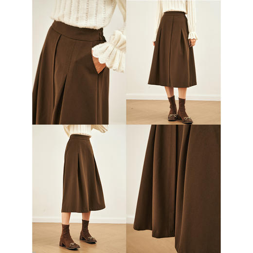 OLrain欧芮儿卡其色梭织半身裙女秋季2023年新款复古高腰显瘦长裙 商品图1