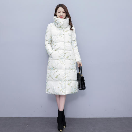 通勤百搭，加厚中长款印花棉袄外套立领单排扣新款羽绒棉服HR-XMRS2335 商品图2