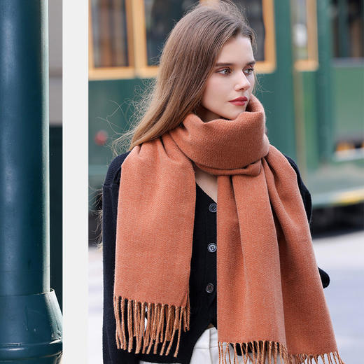 抢79两条！【MUYANHUAN 木言欢双面单色仿羊绒围巾/双F格子围巾】保暖流苏亲肤可做围巾/披肩/暖毯 商品图1