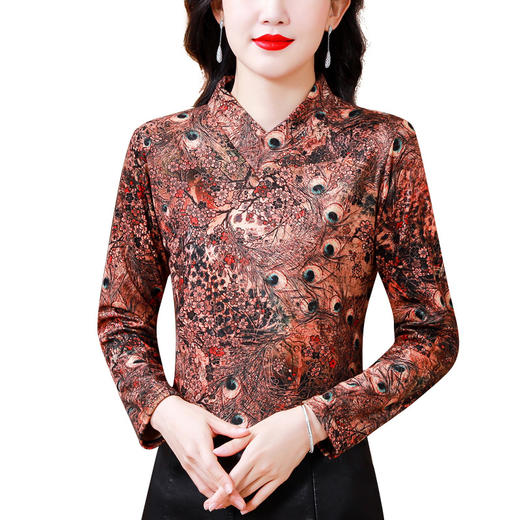 秋冬新款，中式国风立领双面绒打底衫女加厚妈妈贵夫人T恤上衣KQL-336H6500 商品图4