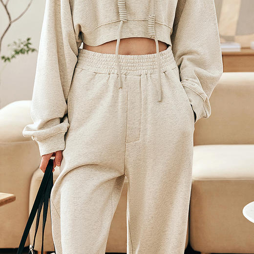 OLrain欧芮儿法式运动休闲裤女夏季2023年新款松紧腰阔腿拖地卫裤 商品图1