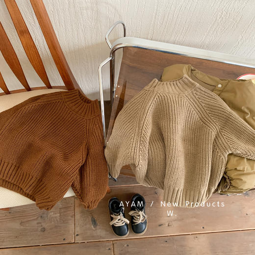 年终大促【韩版设计！舒适自在】春季新款儿童春秋毛衣男童女童，粗针圆领宽松内搭森系洋气，呼吸温柔舒适；精选天然纱线，柔韧亲肤 商品图2