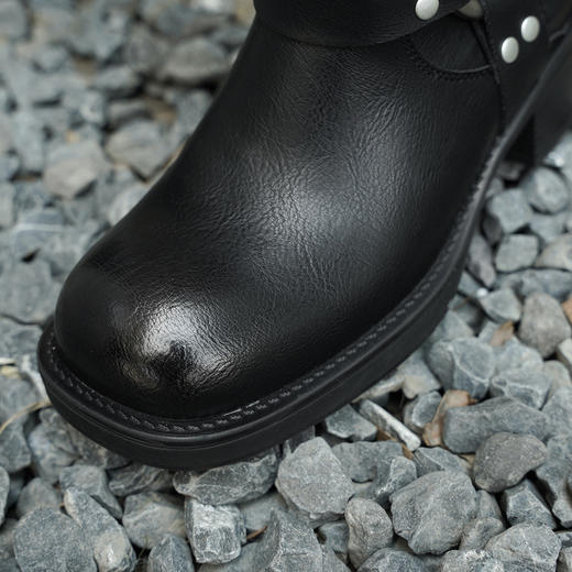 西遇西部牛仔靴女新款秋季美式黑色粗跟厚底短靴中筒骑士靴子D0033878 商品图2