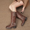西遇复古机车靴女新款秋季马丁靴美式方头棕色厚底长筒靴子D0033850 商品缩略图1