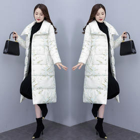 通勤百搭，加厚中长款印花棉袄外套立领单排扣新款羽绒棉服HR-XMRS2335