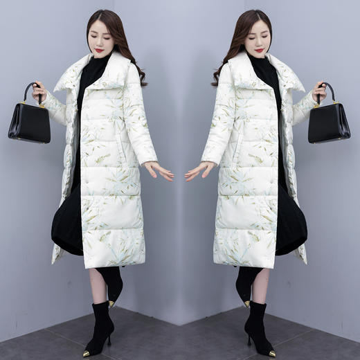 通勤百搭，加厚中长款印花棉袄外套立领单排扣新款羽绒棉服HR-XMRS2335 商品图0