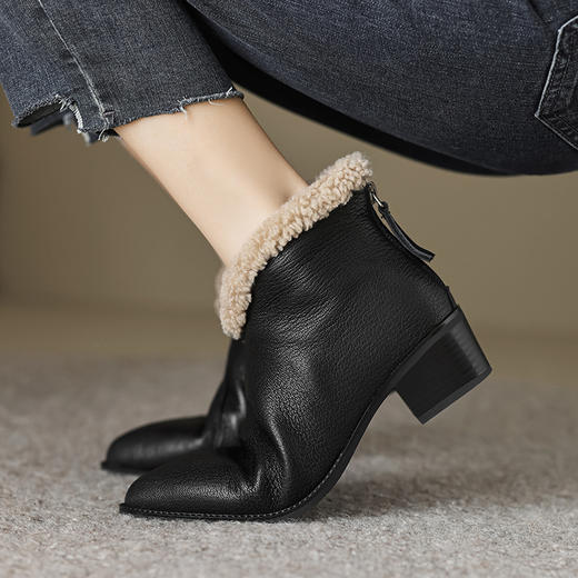 加绒粗跟马丁靴短靴，兔毛加厚保暖棉鞋毛毛鞋YCJX-H-2280 商品图1
