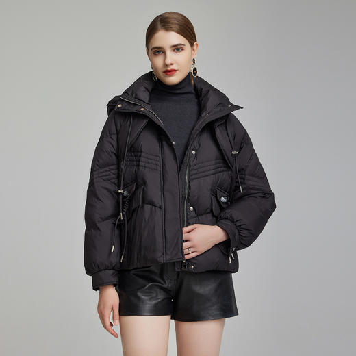 NR007斯尔丽2023冬季新款时尚设计感宽松短款减龄保暖显高白鸭绒羽绒服 商品图0