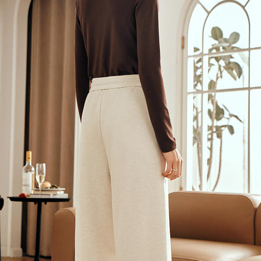 OLrain欧芮儿杏色直筒休闲裤女秋季2023年新款高腰显瘦羊毛阔腿裤 商品图2