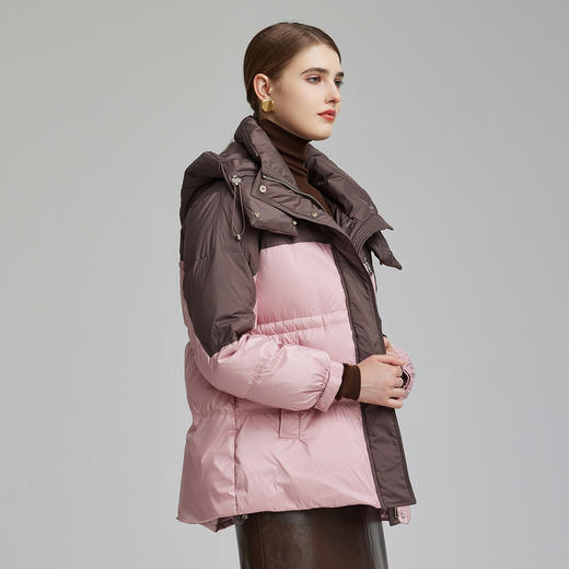 NR010斯尔丽23冬新款时尚撞色宽松保暖轻薄显瘦保暖白鸭绒连帽羽绒服 商品图2