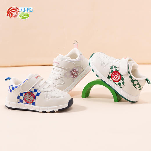 贝贝怡童鞋男女童经典棋盘格拼接宝宝鞋秋冬新款加绒休闲学步鞋234X507 商品图2