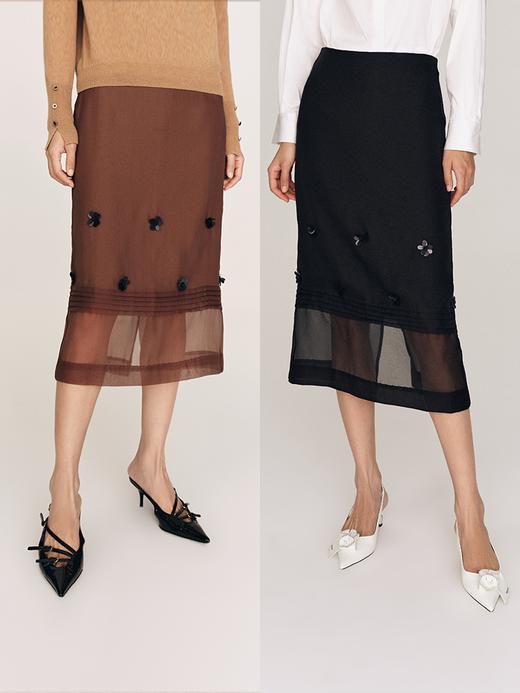 手工缝制立体花 重工割纤纱打条一步裙FB486823D 商品图2