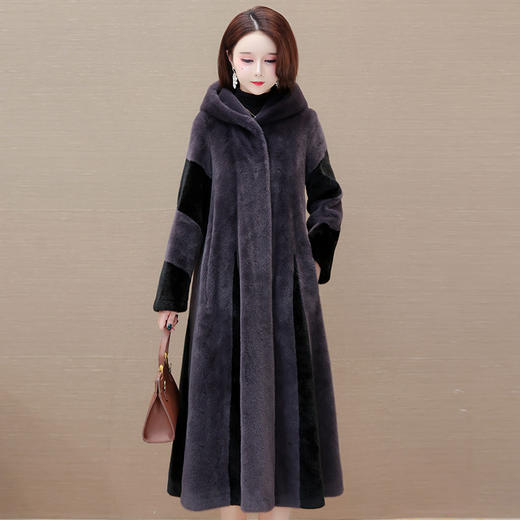 北极貂毛绒大衣，厚款保暖连帽外套时尚女装貂绒长款冬装外套QYM-LRX-DR6593-Y 商品图1