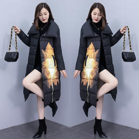 冬季新款，棉衣女中长款加厚印花棉服宽松棉袄外套HR-XMRS2379
