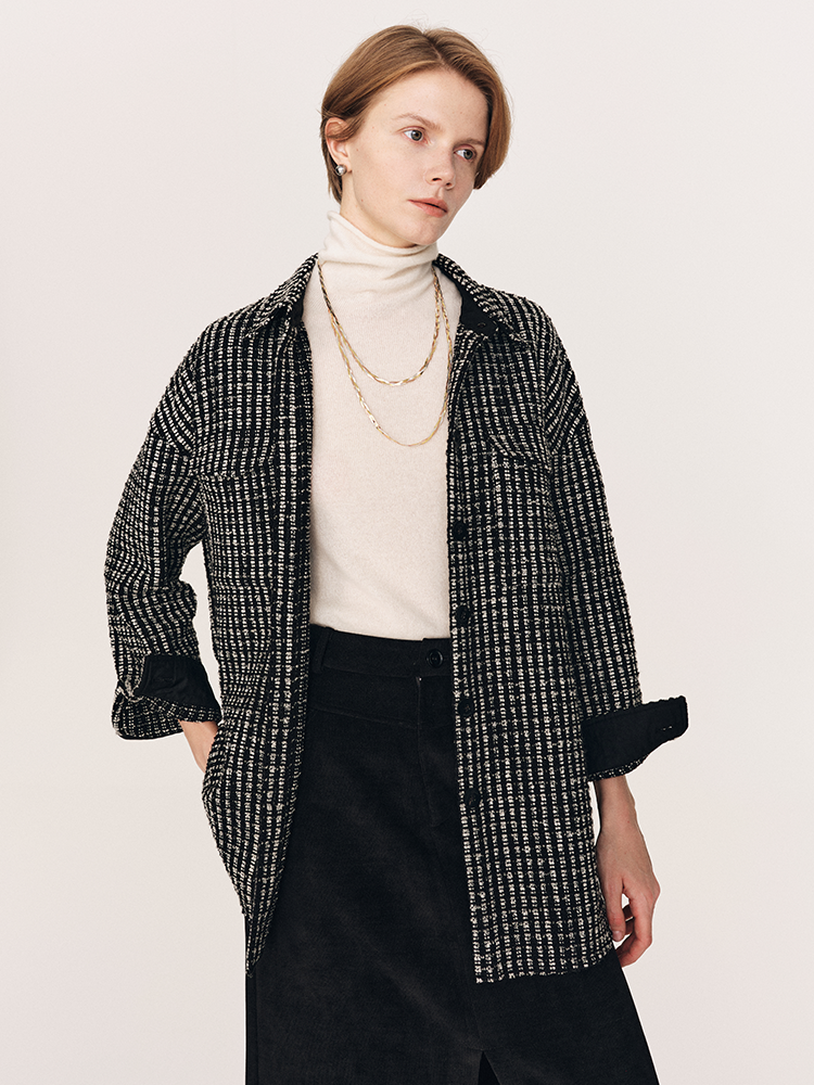 秋冬必入 羊毛羊绒混纺花呢衬衫式外套FJ474523D