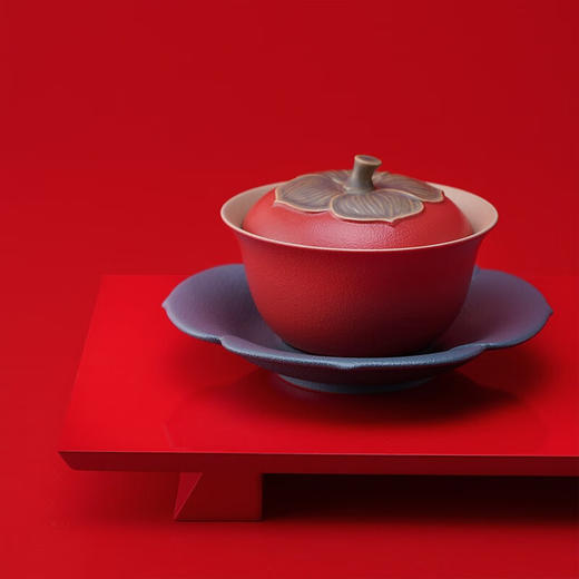 万仟堂 茶具套装 陶瓷功夫水果茶具套装盖碗单人主人盖碗 柿子 事事如意 朱漆釉（1盖碗1承1公道杯3杯） 商品图2