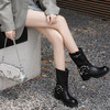 西遇西部牛仔靴女新款秋季美式黑色粗跟厚底短靴中筒骑士靴子D0033878 商品缩略图1