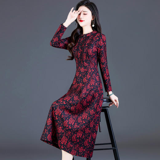 QYM 236555-Y气质印花大码优雅连衣裙 商品图1