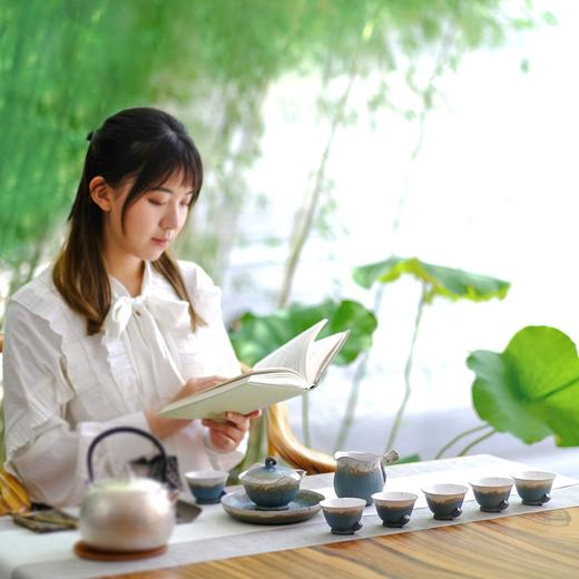 万仟堂 茶具套装家用 客厅送礼茶具 陶瓷功夫 高档茶具整套 茶具茶盘秋荷 圆形功夫茶盘 秋荷一池02 雪兰釉 1壶1海1承6杯（不含茶盘） 商品图0