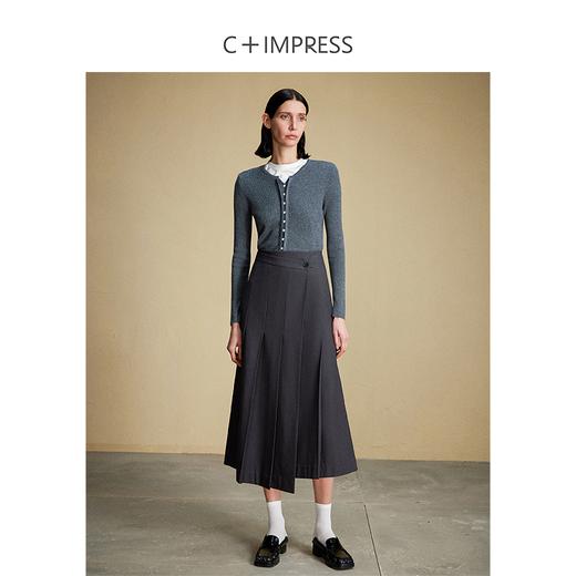 西嘉C+IMPRESS/西嘉知识分子风半身裙女秋冬不对称搭片设计感高腰百褶BQ2304031 商品图2