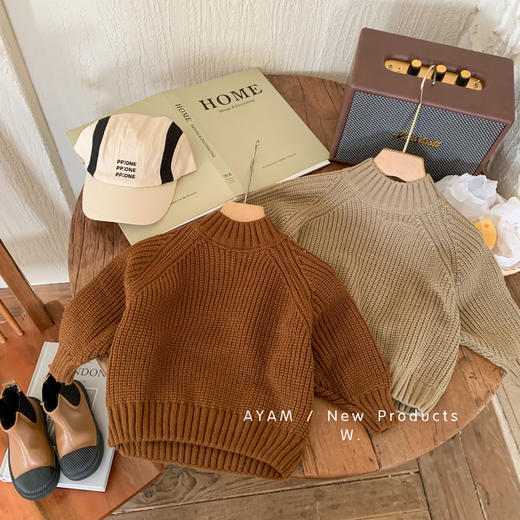 年终大促【韩版设计！舒适自在】春季新款儿童春秋毛衣男童女童，粗针圆领宽松内搭森系洋气，呼吸温柔舒适；精选天然纱线，柔韧亲肤 商品图1