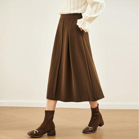 OLrain欧芮儿卡其色梭织半身裙女秋季2023年新款复古高腰显瘦长裙