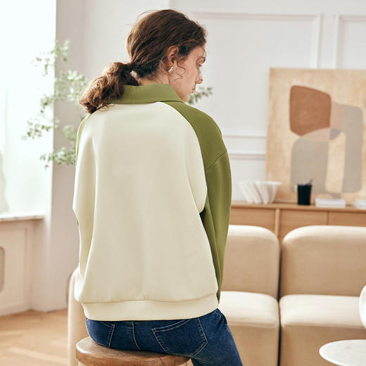 OLrain欧芮儿法式Polo领卫衣女秋季2023年新款萌兔刺绣撞色套头衫 商品图2