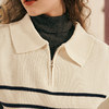 OLrain欧芮儿杏色毛衣马甲女秋冬2023年新款条纹翻领撞色针织背心 商品缩略图1