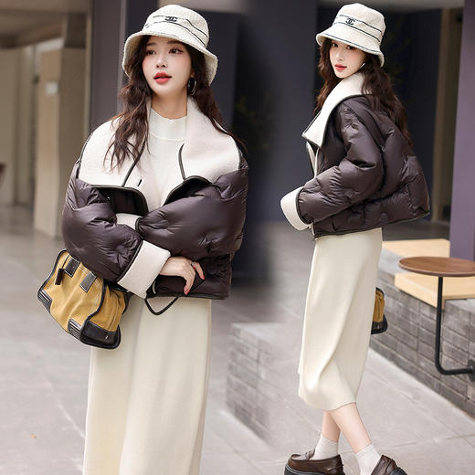 冬季新款，大翻领拼接皮衣保暖防风90羽绒服短外套HR-GYGM2398 商品图1